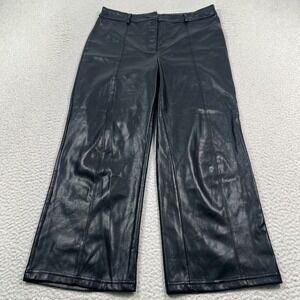 Avec Les Filles Pants Womens‎ Large Wide Leg Cropped Vegan Leather Classic Black